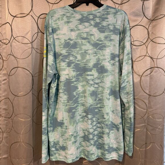 Magellan Outdoors Scale Tech 2XL Long Sleeve T-Shirt Blue Green Camo Fish Gear - Picture 5 of 8